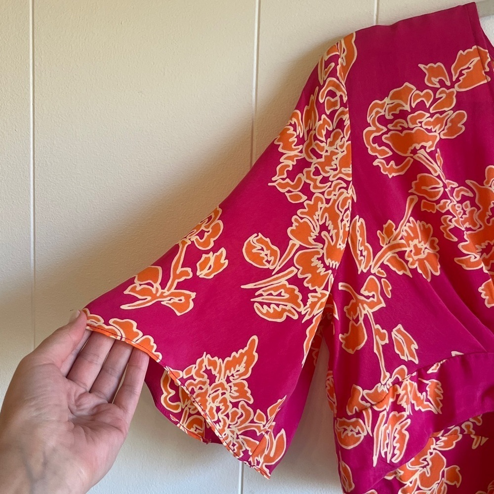 NWT Hatch X Revolve Maternity Pink Orange Floral Cutout Midi Thea Dress Sz 8-10 - Picture 9 of 16